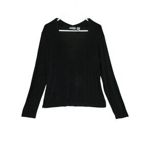 Chico's Travelers Womens Slinky Long Sleeve Blouse Deep V Neck Size 2 (L/12)